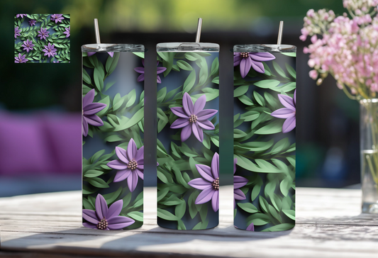 3D Floral 20 oz Tumbler - Purple/Green