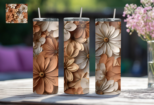 3D Floral 20 oz Tumbler - Tan