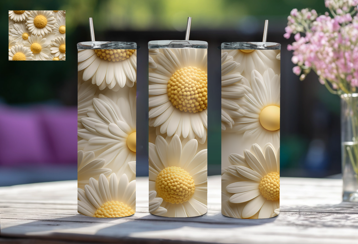 3D Floral 20 oz Tumbler - White/Yellow