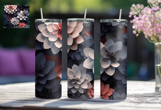 3D Floral 20 oz Tumbler - Navy Blue/Pink/White