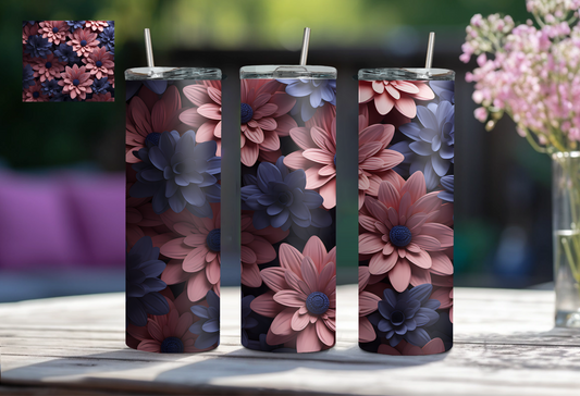 3D Floral 20 oz Tumbler - Navy Blue/Pink