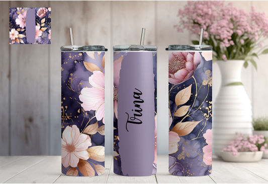 Custom Floral Tumbler - Purple