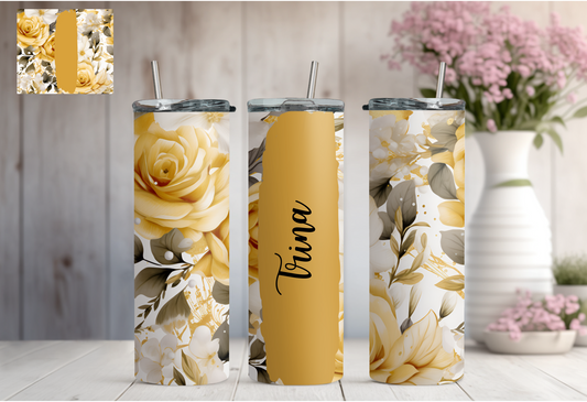 Custom Floral Tumbler - Yellow