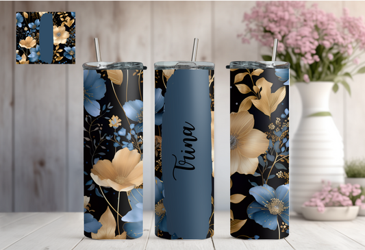 Custom Floral Tumbler - Blue