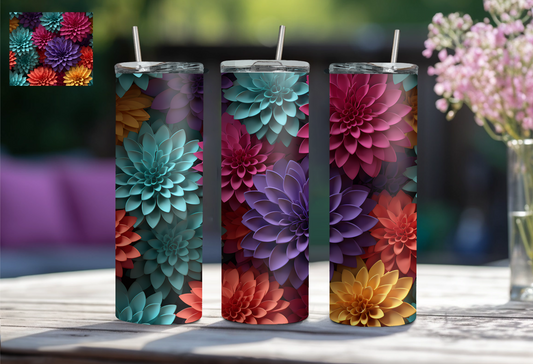 3D Floral 20 oz Tumbler - Turquoise/Pink/Purple