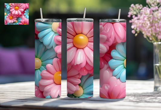 3D Floral 20 oz Tumbler - Bubble Gum Pink/Turquoise