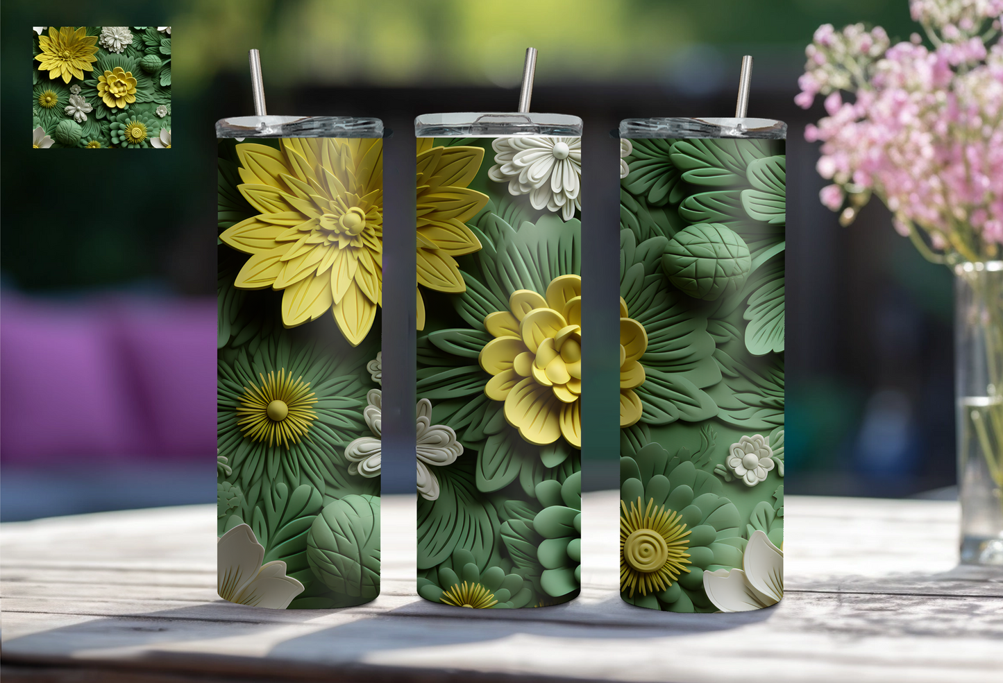 3D Floral 20 oz Tumbler - Green