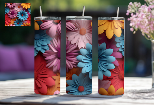 3D Floral 20 oz Tumblers - Blue/Purple/Yellow